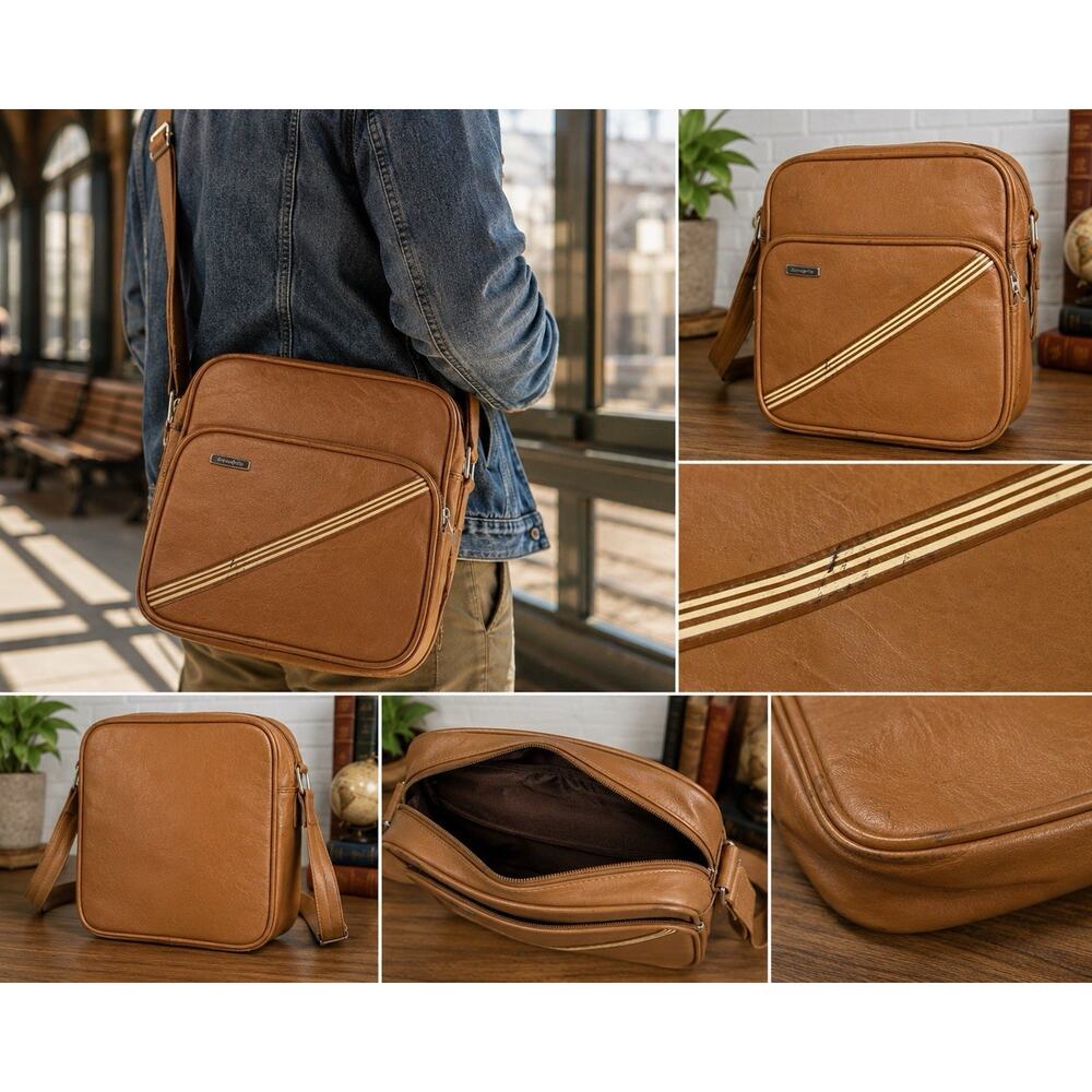 Samsonite Vintage Brown Crossbody Travel Shoulder Bag Retro Stripe